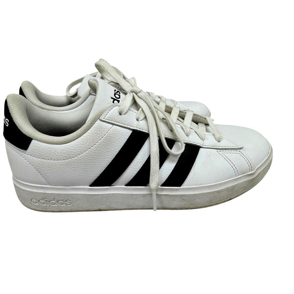 Adidas Cloudfoam Comfort White Black Stripe Sneakers Size 9.5 Classic Court